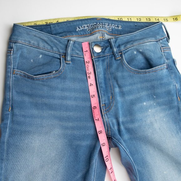 American Eagle Distressed Jeggings Denim Stretch Jeans Blue Size 6 - Picture 5 of 6